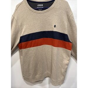 IZOD Sweatshirt Men's XL Beige Striped Pullover Long Sleeve Adult Preppy 45GK362